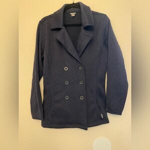 Eddie Bauer Navy blue Button Pea Coat fleece knit blazer Jacket Size L